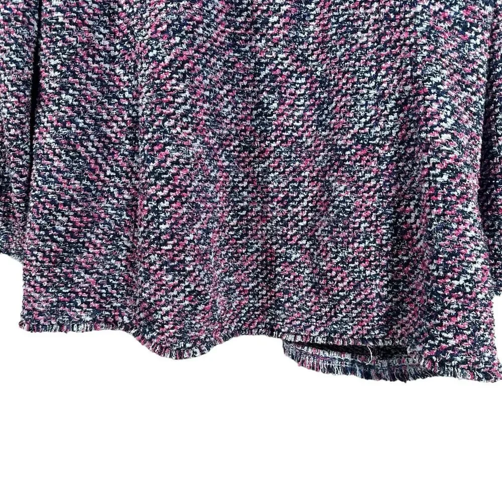 Chico’s Women’s Tweed Multicolor Structured Notch Collar Fringe Cardigan Size 2